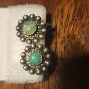 Vintage Southwestern screw-back genuine Sterl silver & turquoise earrings 50's.